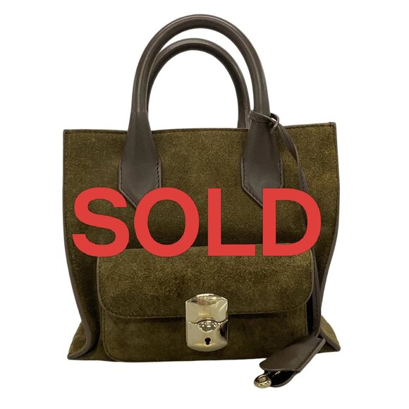 BALENCIAGA Padlock Mini All Afternoon Khaki Dark Brown Suede Leather 341-051425 - Picture 1 of 14